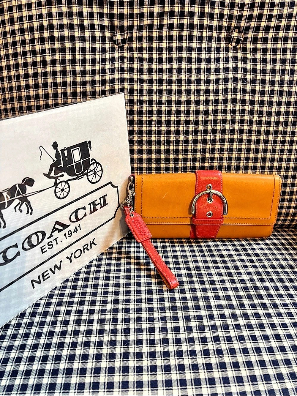 Coach vintage Vachetta leather Wallet Wristlet in Orange & Red